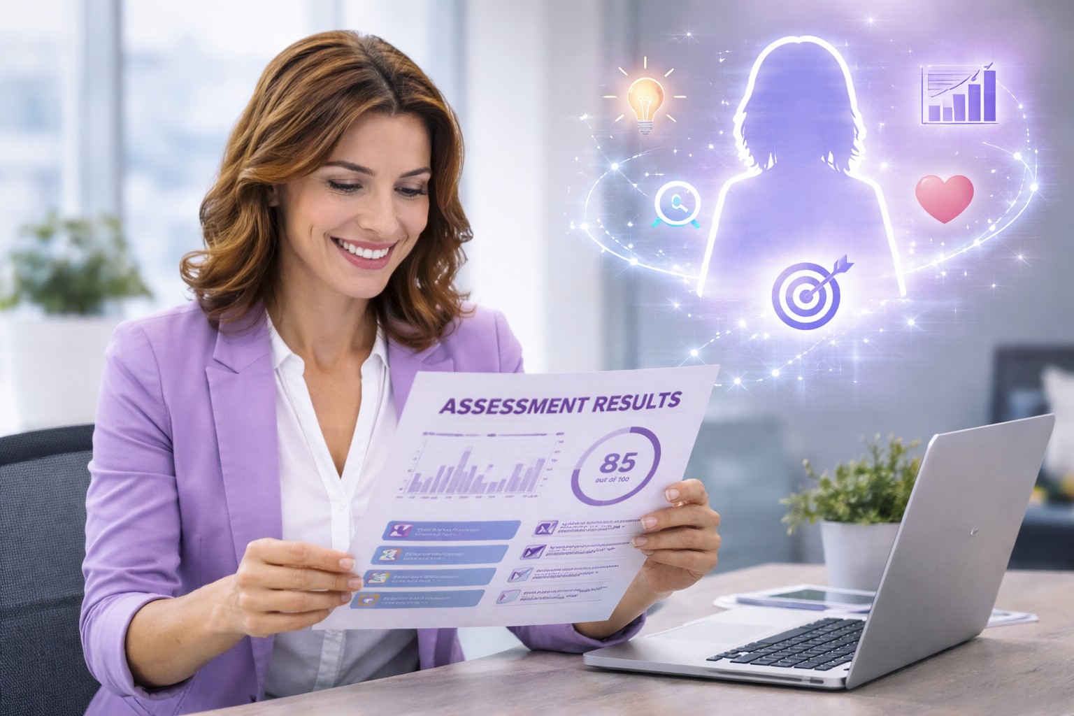 Woman reviewing assessment results document